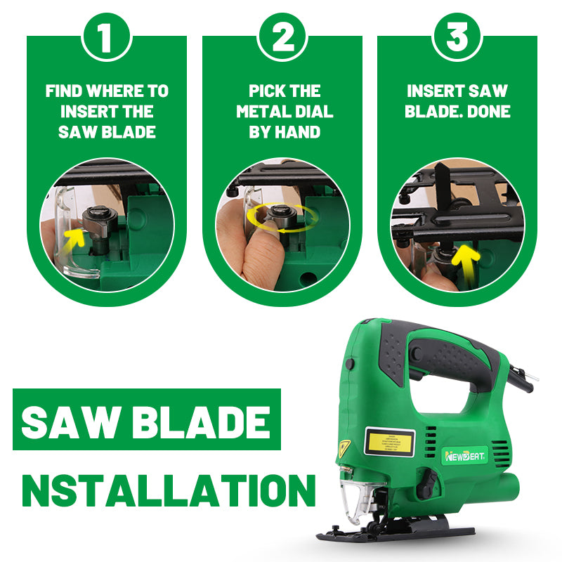 NEWBEAT 550W Jigsaw for Wood & Metal, Variable Speed Electric Jig Saw (0-3000 SPM), 80mm Wood / 55mm Iron Cutting, Power Tool Kit with Blades & Accessories
