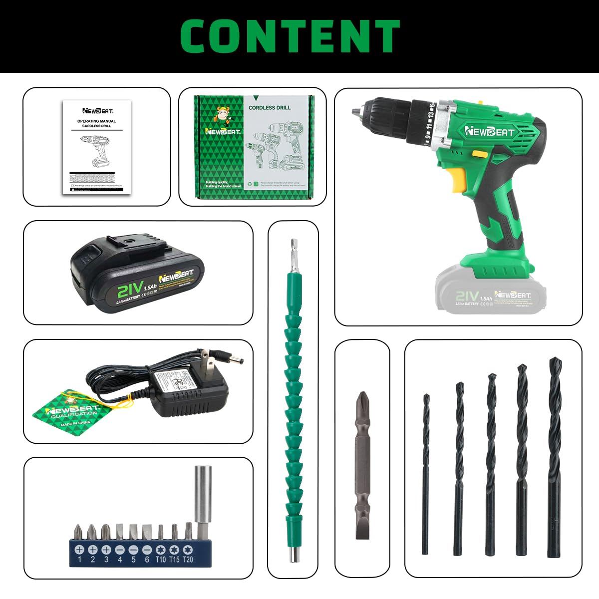 NewBeat 21V 30N.m Li-lon 3/8in Cordless Drill Certified Refurbished
