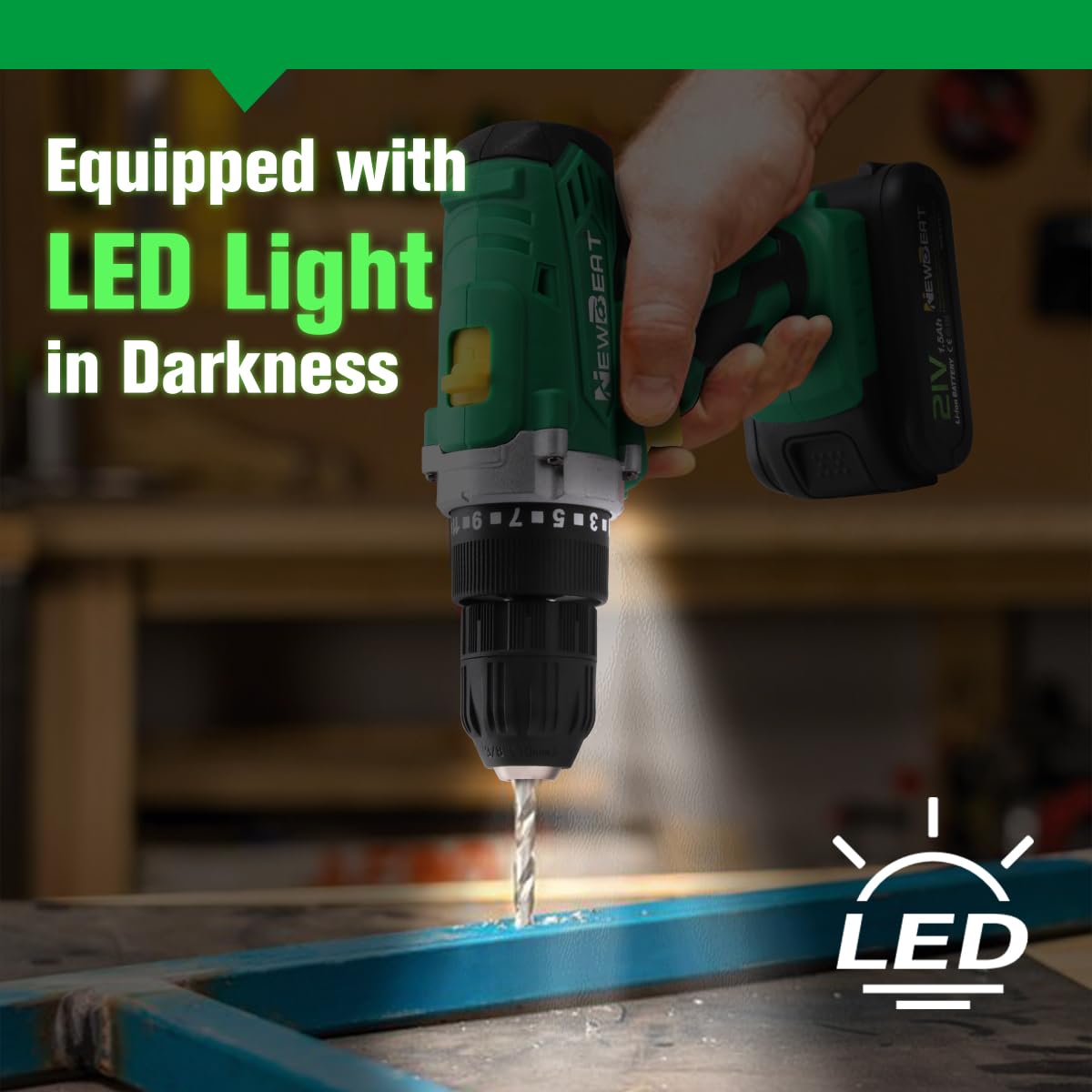 NewBeat 21V 30N.m Li-lon 3/8in Cordless Drill Certified Refurbished
