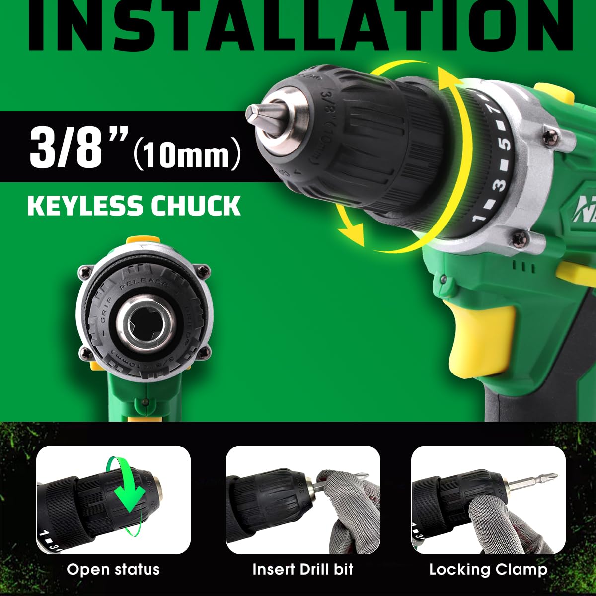 NewBeat 21V 30N.m Li-lon 3/8in Cordless Drill Certified Refurbished
